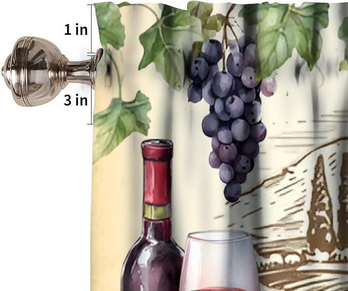 Rustic Wine Kitchen Valance, Vintage Vineyard Grapevine Wineglass Farmhouse Decor Short Window Drapes for Bedroom Living Room Home Bar Decoration, 54x18Inch