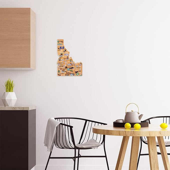 Totally Bamboo Idaho State Shaped Cutting Board and Charcuterie Serving Platter with Artwork by Fish Kiss, Includes Hang Tie for Wall Display