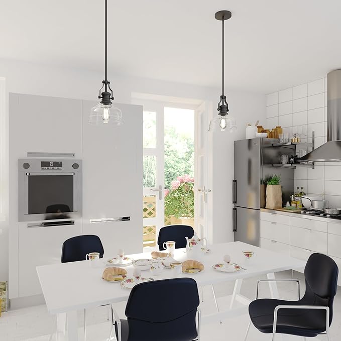 VAXCEL Beloit Mini Pendant for Kitchen Island, Farmhouse Style Mounted Ceiling Lighting, Matte Black Finish, Clear Glass