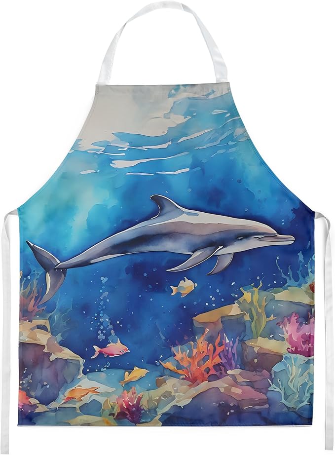 Caroline's Treasures Dolphin Apron Cooking Kitchen Server Baking Crafts Gardening for Adult Women Men, Unisex, Large, Multicolor
