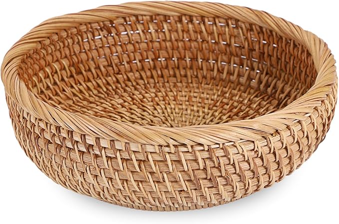 Small Keys Basket for Entryway Table 7.9" Rattan Key Bowl Round Wicker Basket Tray Handwoven Baskets Key Holder for Wallet Remote Candy