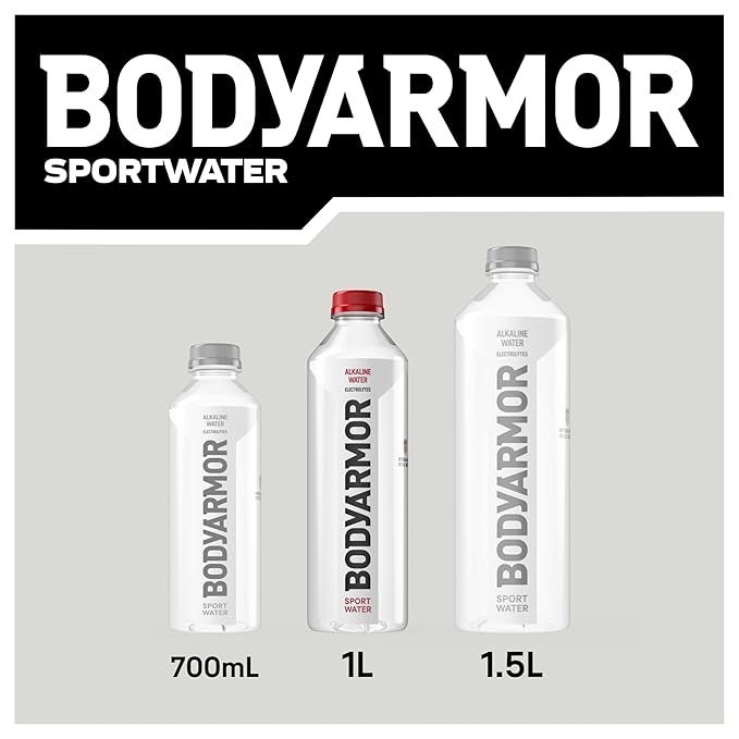 BODYARMOR SportWater Alkaline Water, High Alkaline Bottled Water, pH 9+, 1 Liter (12 Pack), Refreshing Electrolyte Water Pack, Wide Mouth Bottle
