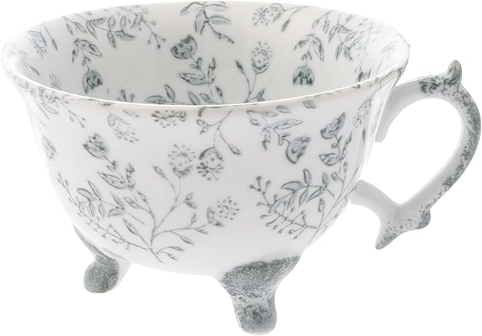 Karma, 8 oz Hand Painted Ceramic Tea Cup - Floral Cups for Tea and Coffee - Ceramic Coffee Mugs for Women and Men, Blue