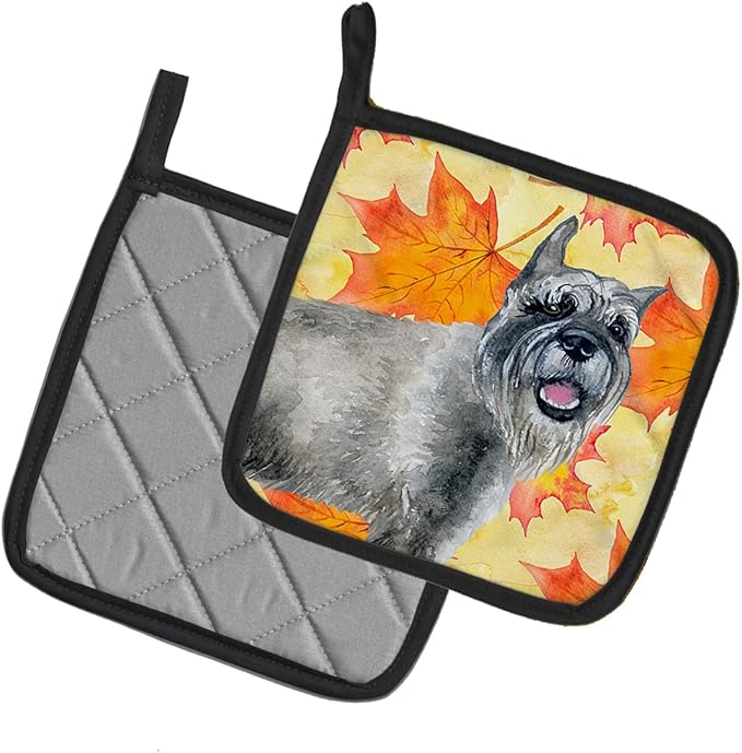 Caroline's Treasures BB9923PTHD Schnauzer Fall Pair of Pot Holders, Yellow Kitchen Heat Resistant Pot Holders Sets Oven Hot Pads for Cooking Baking BBQ, 7 1/2 x 7 1/2