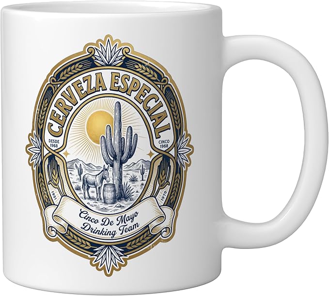 Beer Label Cerveza Cinco De Mayo Drinking Team Ceramic Mug, White