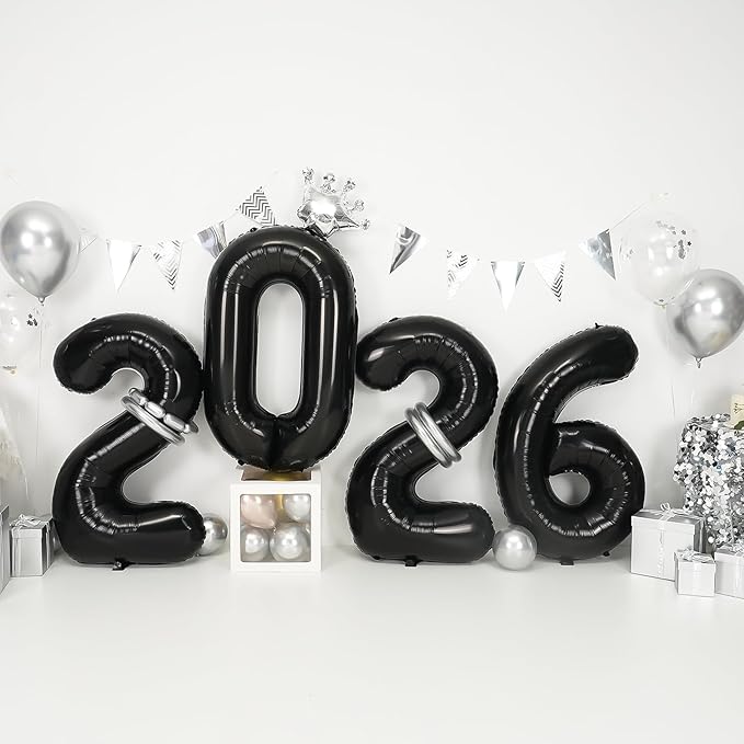 2026 Balloons Black,40 Inch 2026 Number Balloons with Foil Crown Balloons for Happy New Year Decorations New Years Eve 2026 Graduation Decorations Class of 2026 Party Supplies