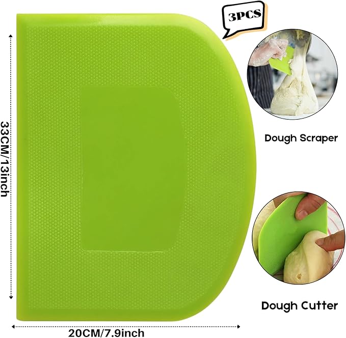 SURDOCA Dough Scraper Bench Scraper - 3P 13x7.9" Plastic Flexible Bowl Scraper, Sharp Edge & Angles Cake Scraper. Non-Slip Bakeware Decorating Tools Sculpting & Modeling Tools - Pink+Blue+Green