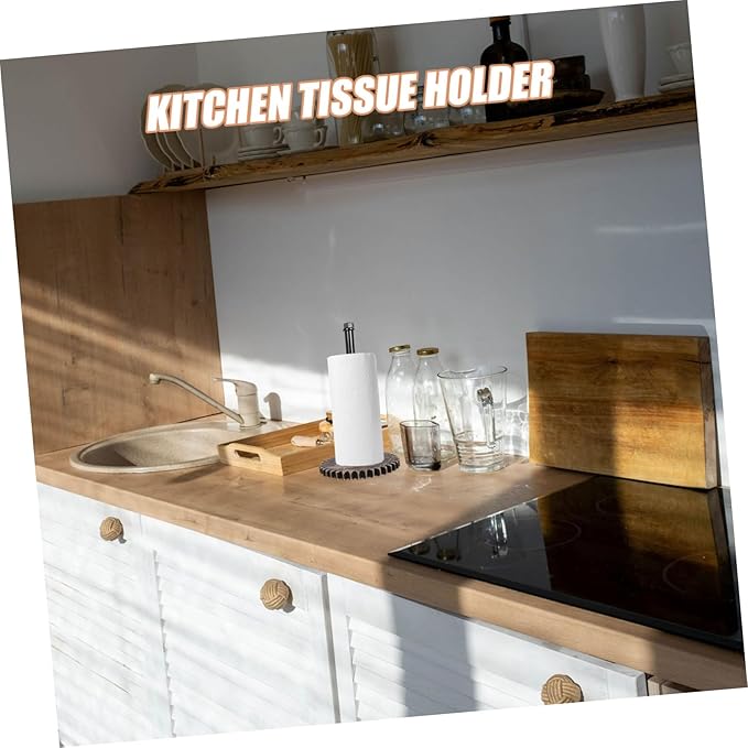 HOMSFOU Rustic Industrial Paper Towel Holder Freestanding Design for Kitchen and Bathroom Vintage Iron Pipe Stand for Paper Towels and Wrap Space-Saving Countertop Organizer