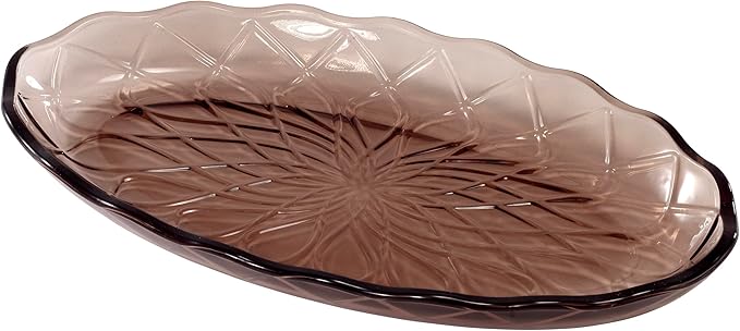 Nicole Miller – Bathroom Accessory Set, Embossed Glass with Diamond Trellis Design & Scalloped Edge, Decorative Lotion Pump, Soap Dish, Toothbrush Holder & Tumbler (Bijou Brown)