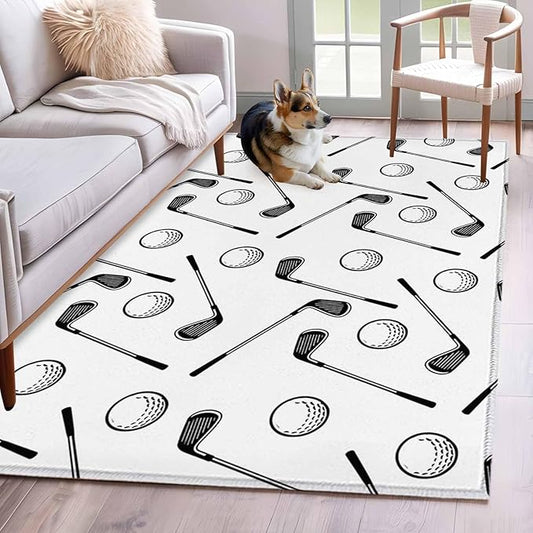 Area Rug 4x6ft, Golf Club Ball Seamless Pattern Washable Rugs for Living Room Bedroom, Modern Minimalist Art Soft Non-Slip Area Rugs Rectangle Floor Carpet for Dining Room