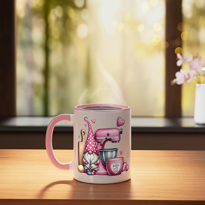 Baker Cute Baking Pastry Chef Bake Love Bakery Owner Ceramic Mug, Pink/White