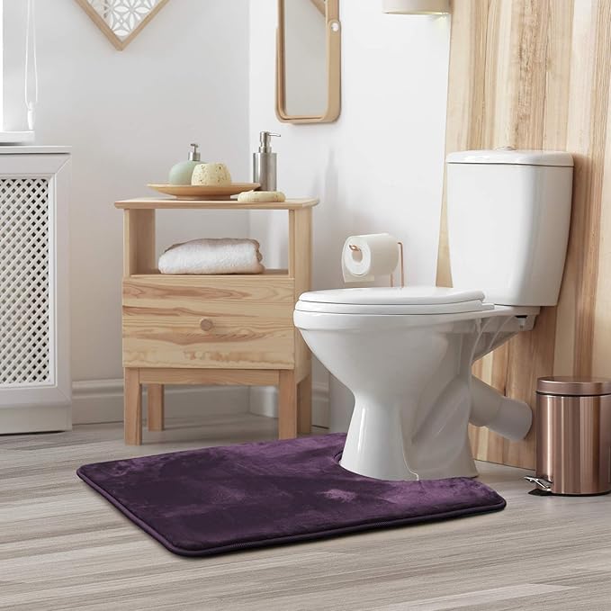 Clara Clark Bathroom Rugs, Velvet Memory Foam Bath Mat, Non-Slip, Machine Washable Bath Rugs - Dries Quickly, Ultra Soft Plush Bath Mats for Bathroom, 20 x 24, Dark Purple