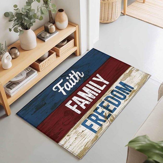 Area Rug 2x3ft, Independence Day USA Flag Washable Rugs for Living Room Bedroom, Vintage Wooden Grain Soft Non-Slip Area Rugs Rectangle Floor Carpet for Dining Room