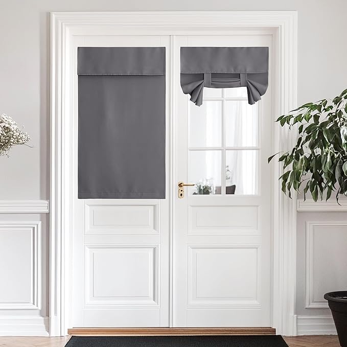 NICETOWN Blackout French Door Curtains, Room Darkening Shades Small Door Window Curtains and Drapes Thermal Insulated Tricia Door Blinds for Patio Door Doorway, W34 x L48 inch, Grey, 1 Panel
