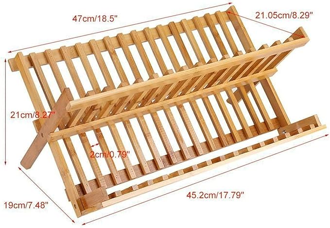 2 Tier Folding Dish Drainer Rack Storage Plate Holder Kitchen Sink Stand Wooden