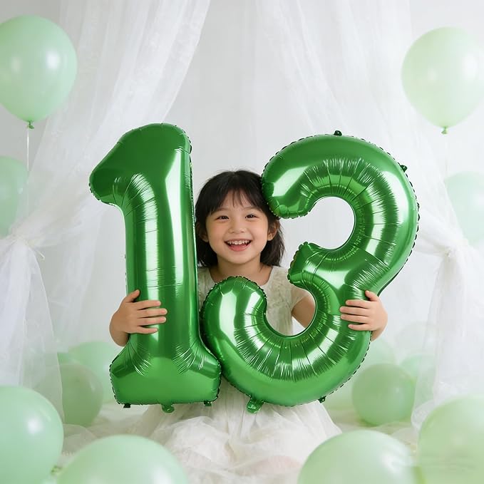 Balloons 40 Inch Number, Large Dark Green Number 13 Balloon Party Decorations for 1 3 31 Birthday Memorial Day, Foil Balloon for Outdoor & Indoor Wedding Supplies