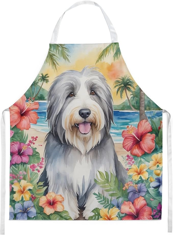 Caroline's Treasures Bearded Collie Luau Apron Cooking Kitchen Server Baking Crafts Gardening for Adult Women Men, Unisex, Large, Multicolor