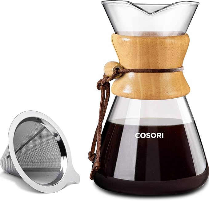 COSORI Pour Over Coffee Maker with Double Layer Stainless Steel Filter,8-Cup,34oz,Drip Coffee Maker,Coffee-Dripper Brewer,High Heat Resistant Carafe,also for Camping,Hiking,(Pack of 12)