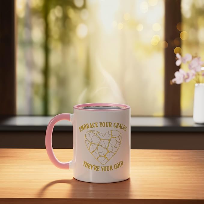 Pottery Kintsukuroi Japanese Artistry Kintsukuroi Kintsugi Ceramic Mug, Pink/White