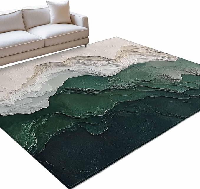 Area Rug 4x6ft, Rustic Green Gray White Mountain Range Washable Rugs for Living Room Bedroom, Abstract Art Soft Non-Slip Area Rugs Rectangle Floor Carpet for Dining Room