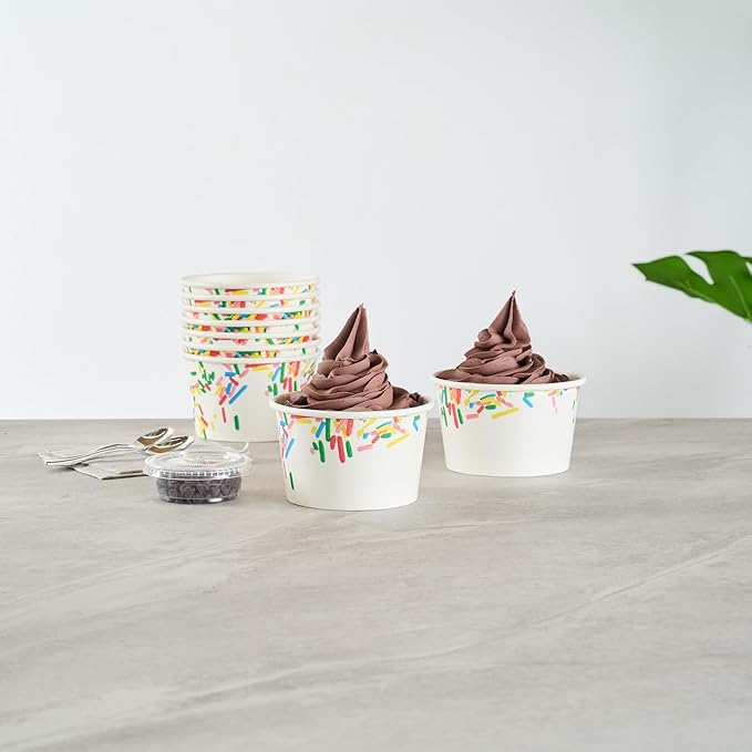 Restaurantware Ice Cream Cups 50 Pack of 8 oz Leak-Resistant Disposable Dessert Bowl Frozen Yogurt Cup Round Paper Container For Cold And Hot Desserts