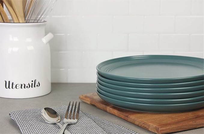 Double Line 8.25" Salad Plate, Set of 6, Emerald Green