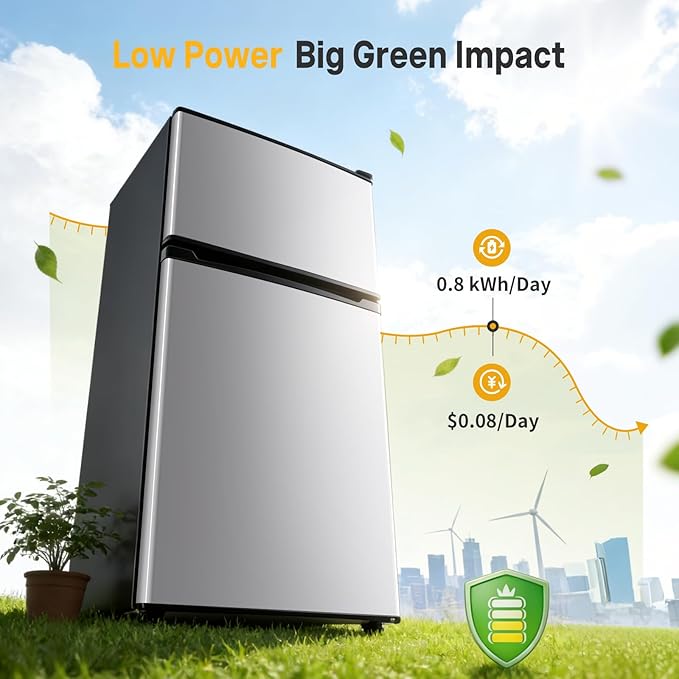 NEWBULIG Mini Fridge with Freezer 3.2 Cu.Ft Small Refrigerator for Office, Dorm, Small Fridge with Adjustable Thermostat, Energy Saving, Dual Door, Sliver