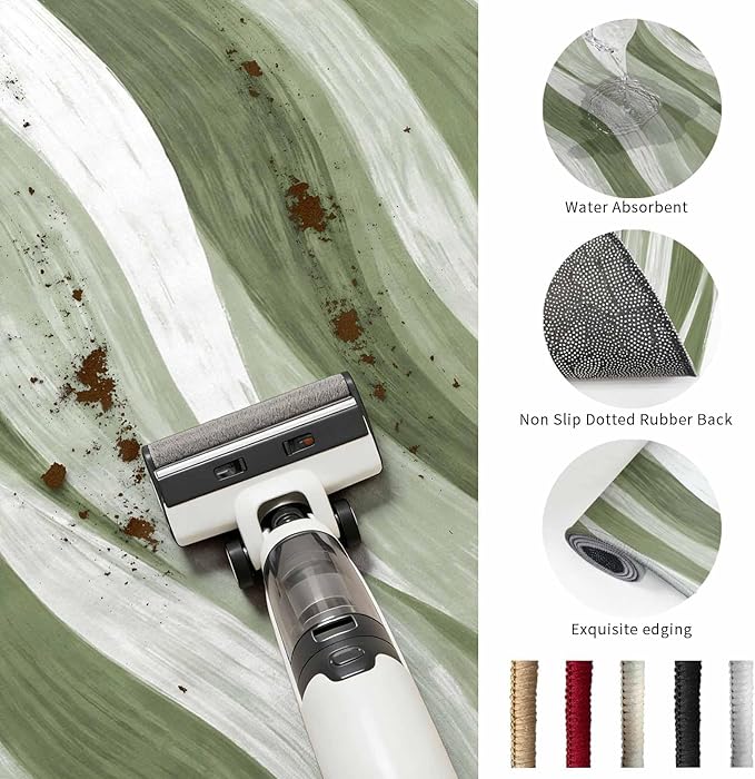 Area Rug 8x10ft, Modern Sage Green Gradient Stripe Washable Rugs for Living Room Bedroom, Abstract Ocean Wave Soft Non-Slip Area Rugs Rectangle Floor Carpet for Dining Room