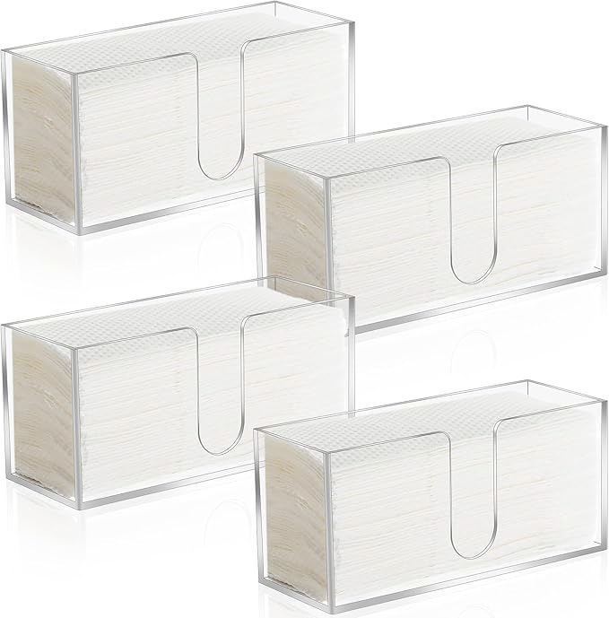 4 Pack Clear Acrylic Countertop Paper Towel Dispenser for Bathroom Toilet and Kitchen Suitable for Z fold C fold or MultiFold Trifold Paper Towels Stylish and Functional Napkin HOL