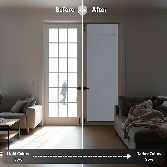 RYB HOME Blackout French Door Curtain - Privacy Thermal Insulated Window Shades for Patio Kitchen Front Entry Back Door Glass Window, Self Adhesive No Drill, 1 Panel, 26" W x 72" L, Greyish White