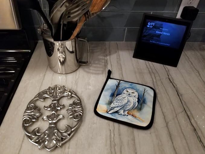 Caroline's Treasures Snowy Owl Pair of Pot Holders Kitchen Heat Resistant Pot Holders Sets Oven Hot Pads for Cooking Baking BBQ, 7 1/2 x 7 1/2