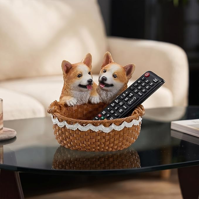 Resin Double Corgi Storage Basket, Decorative Catchall Tray for Keys & Candy, Desk Organizer Bowl for Home Office, Room Decor Accessories