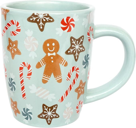 Boston International Ceramic Mug for Coffee Tea & Hot Drinks, 12 oz, Dancing Deer Gingerbread
