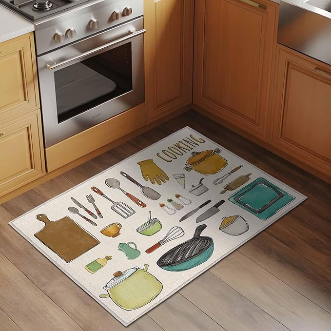 Cooking Kitchenware Kitchen Tool Pattern Rectangle Rugs 2x3ft for Living Room Washable Circle Rug Non-Slip Carpet Soft Mat for Bedroom Dining Room Bathroom Home Holiday Decorations Indoor