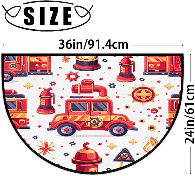 Fire Truck Paint Half-Round Door Mat | Indoor Entrance Half-Moon Rug | Low-Pile | Area Rug, Non-Slip, Absorbent Semi-Circle Welcome Mats for Kitchen, Patio, and Home Decor | 36x24 Inches