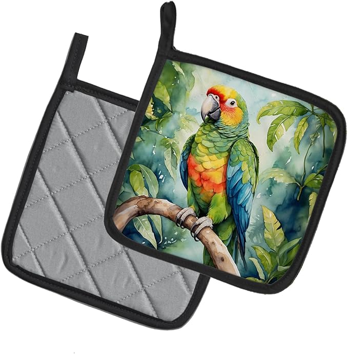 Caroline's Treasures Amazon Parrot Pair of Pot Holders Kitchen Heat Resistant Pot Holders Sets Oven Hot Pads for Cooking Baking BBQ, 7 1/2 x 7 1/2