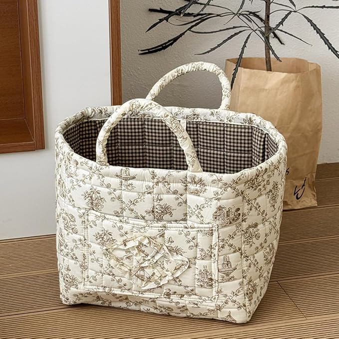 HiTotes Floral Storage Car Basket Diaper Caddy Organizer Quilted Laundry Basket Foldable Nursery Hamper Bag