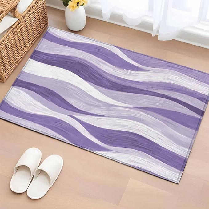Area Rug 2x3ft, Abstract Lavender Purple White Water Ripples Washable Rugs for Living Room Bedroom, Modern Art Soft Non-Slip Area Rugs Rectangle Floor Carpet for Dining Room