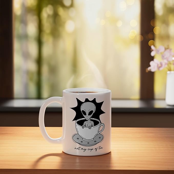 Funny Not My Cup Of Tea Alien Graphic Tee Ceramic Mug, White