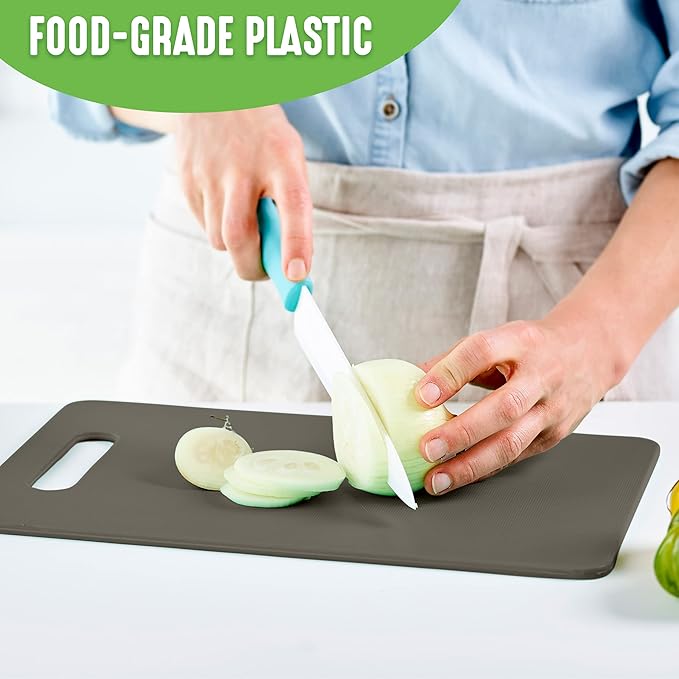 GreenLife Cutting Board Set 8x12" & 10x14", Extra Durable, Meal Prep, Non-Slip, Grip Handles, Crack Resistant, Dishwasher Safe, Reversible, Versatile Kitchen Essentials, Gray
