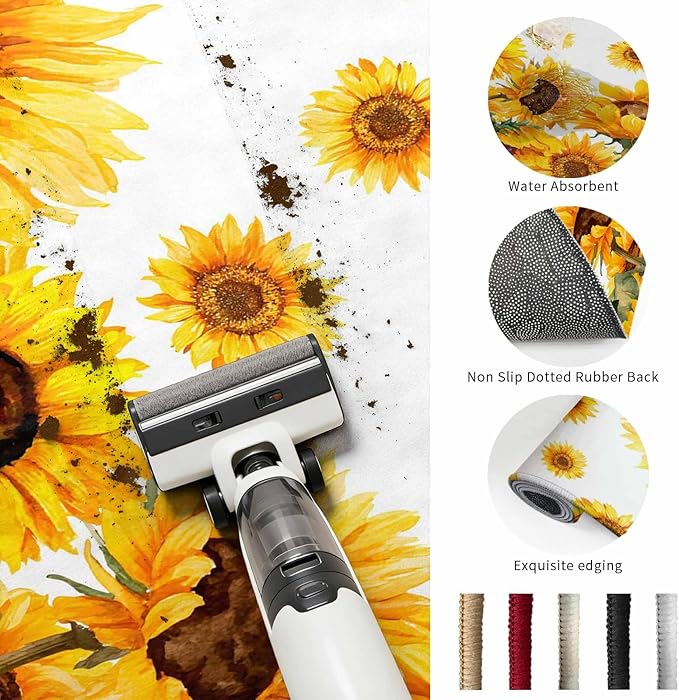 Area Rug 3x5ft, Summer Pastoral Sunflower Washable Rugs for Living Room Bedroom, Farmhouse Yellow Flower Soft Non-Slip Area Rugs Rectangle Floor Carpet for Dining Room