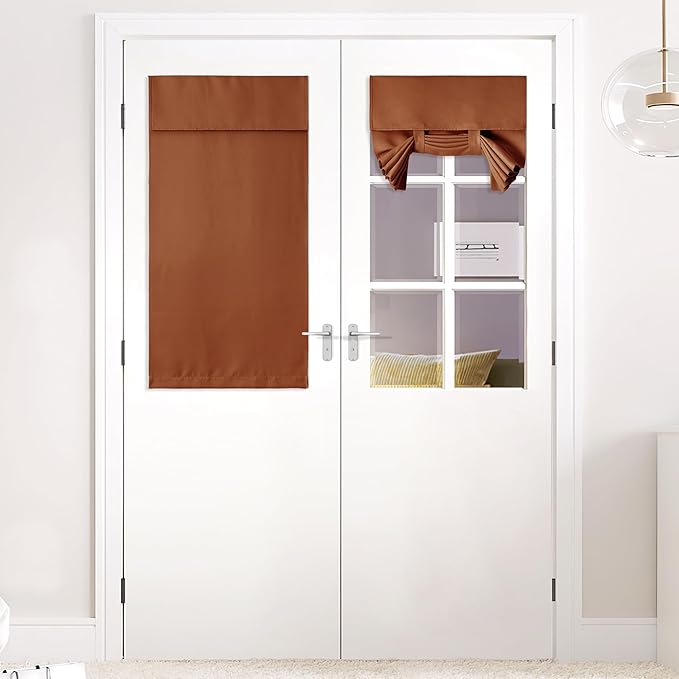 NICETOWN Door Curtains for Window, French Front Door Curtains for Privacy, Easy Installed Sidelight Curtain Tie Up Shade, 25W x 40L, Burnt Orange, 1 Panel