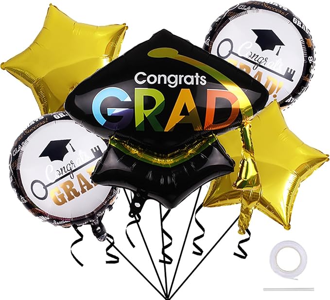 Graduation Cap Foil Balloons 26 inch Congratulations Mylar Balloons Class of 2025 College High School Preschool Kindergarten Graduation Decorations Supplies 5Pcs