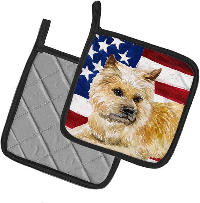 Caroline's Treasures BB9690PTHD Cairn Terrier Patriotic Pair of Pot Holders Kitchen Heat Resistant Pot Holders Sets Oven Hot Pads for Cooking Baking BBQ, 7 1/2 x 7 1/2