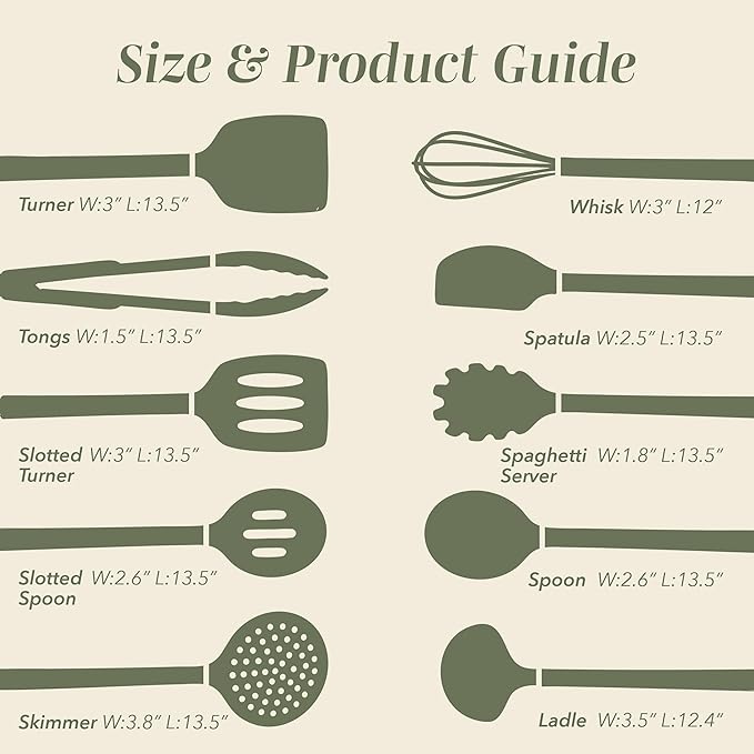 COOK WITH COLOR Silicone Cooking Utensils, Kitchen Utensil Set, Easy to Clean Silicone Kitchen Utensils, Cooking Utensils for Nonstick Cookware, Kitchen Gadgets Set, 10 Pieces, Green