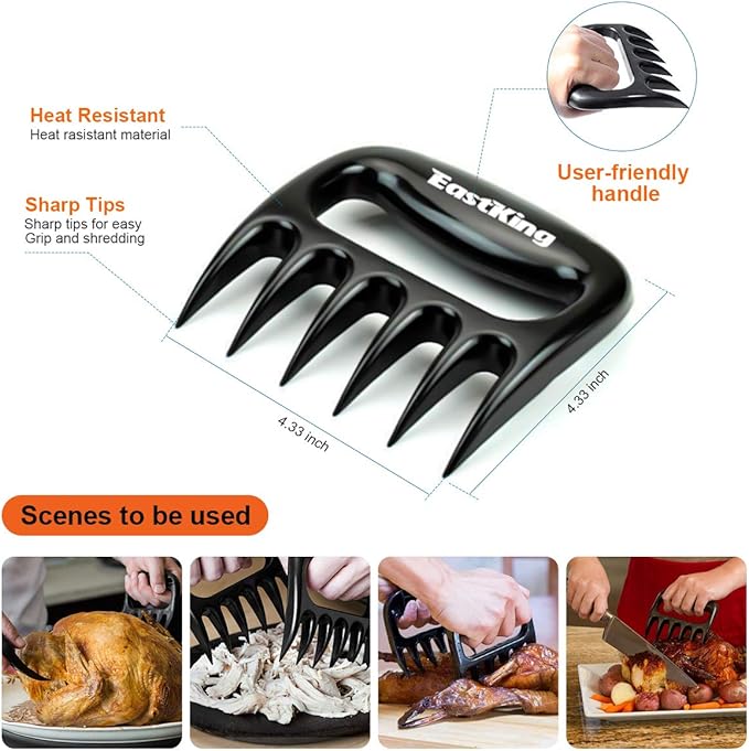 Eastking BBQ Gloves/BBQ Claws/Meat Thermometer and Silicone Brush Superior Value Premium Set (4pcs Set) - Heat Resistant/Non-Slip/Safe/Cooking/Grilling Silicone Gloves for Indoor & Outdoor (Orange)