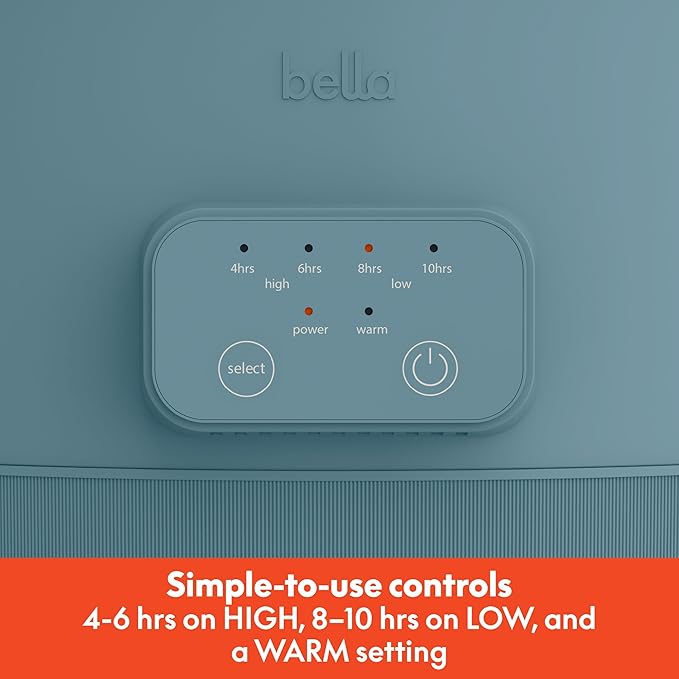 bella 6.0 Qt Programmable Slow Cooker, Ceramic Nonstick Coating, Adjustable Temperature & Cooking Times, Dishwasher Safe Stoneware Pot & Tempered Glass Lid, Tangle Free Cord Wrap, Surf