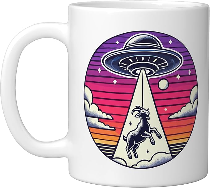 Goat Farmer Abducted Alien Spacecraft Outer Space Abduction Ceramic Mug, White