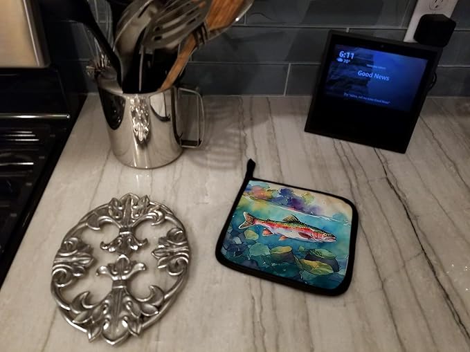 Caroline's Treasures Rainbow Trout Pair of Pot Holders Kitchen Heat Resistant Pot Holders Sets Oven Hot Pads for Cooking Baking BBQ, 7 1/2 x 7 1/2