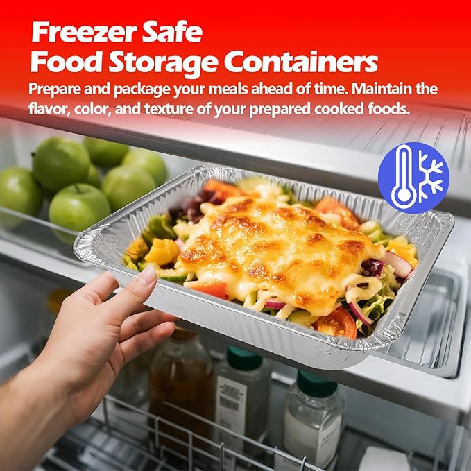 9x13 Aluminum Foil Pans with Lid, 20 Pack Disposable Trays Half Size Heavy Duty Tin Pans Deep Food Containers For Cooking, Meal Prep, Baking, Roasting, Chafing, Heating or Steam Table